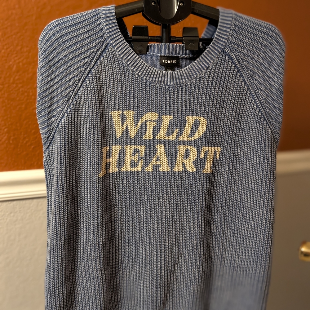 Torrid Blue Crewneck Sweater with Wild Heart Design